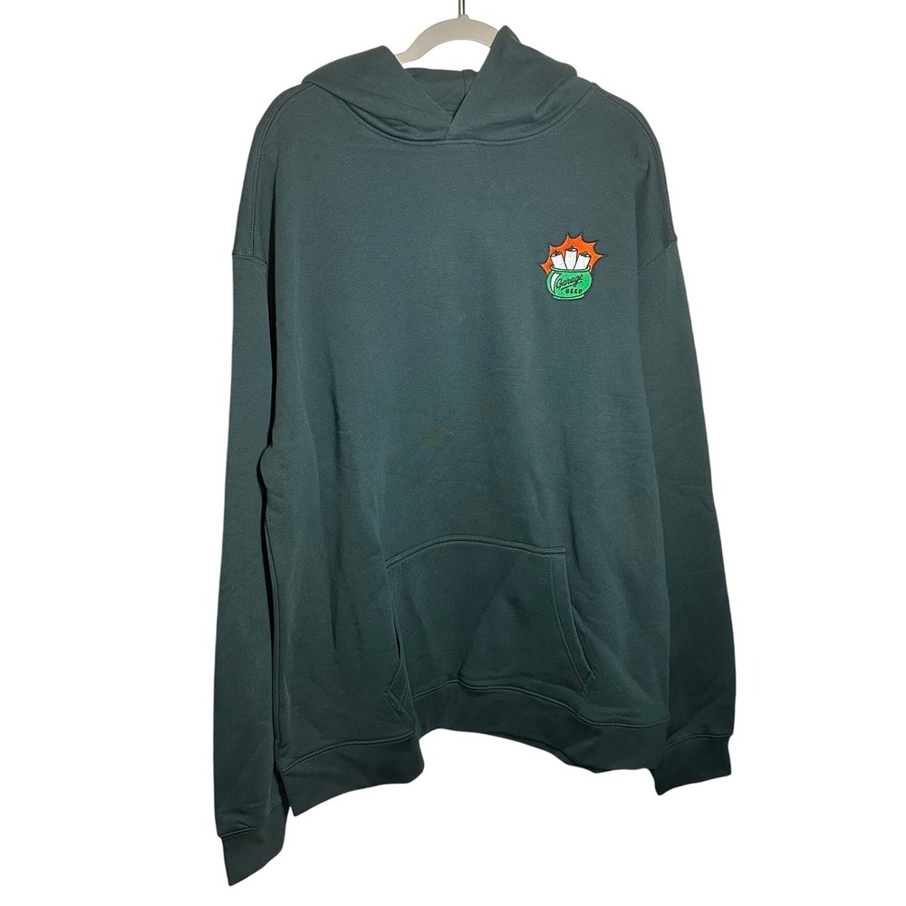 Garage Beer Mens 2XL Hoodie Pullover Sweatshirt Graphic Spellout Green Soft